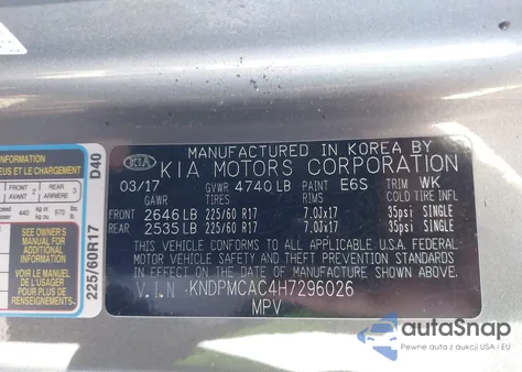 2017 Kia Sportage Lx z USA, uszkodzony, nr VIN KNDPMCAC4H7296026